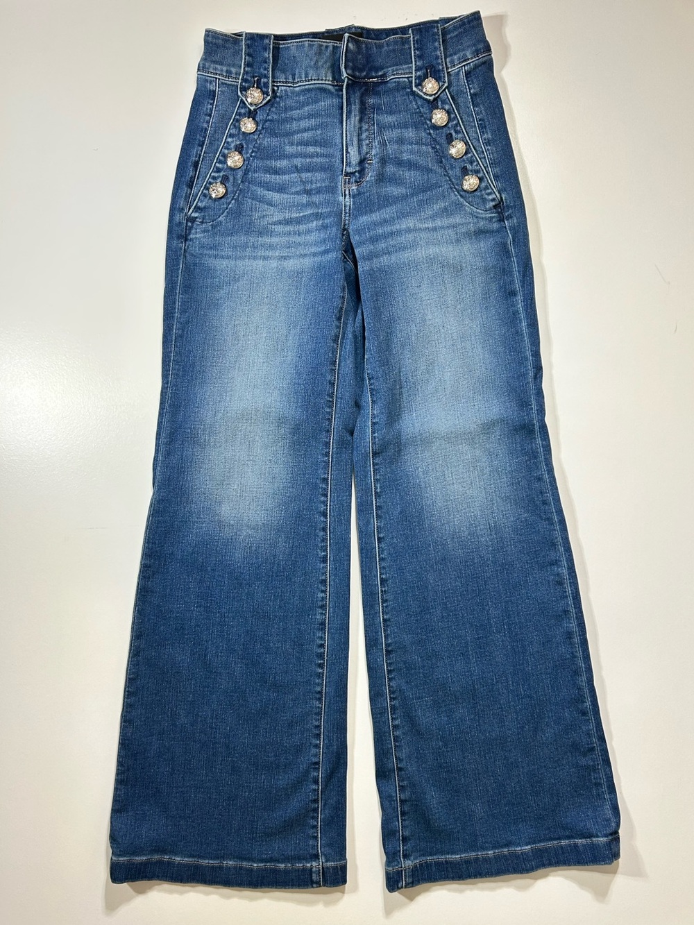 WHBM White House Black Market High Rise Wide Leg Mariner Jean Size 2 Buttons